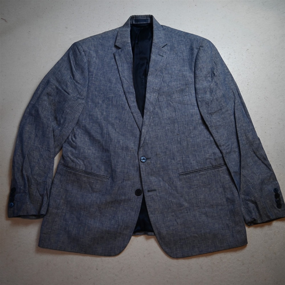 Ryan Seacrest 42R Blue 100% Linen Mens Blazer Suit Jacket Sport Coat